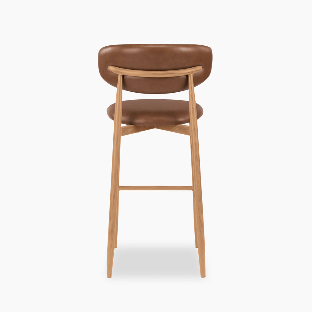 Halston Bar Stool | Vintage Tan Faux Leather & Oak