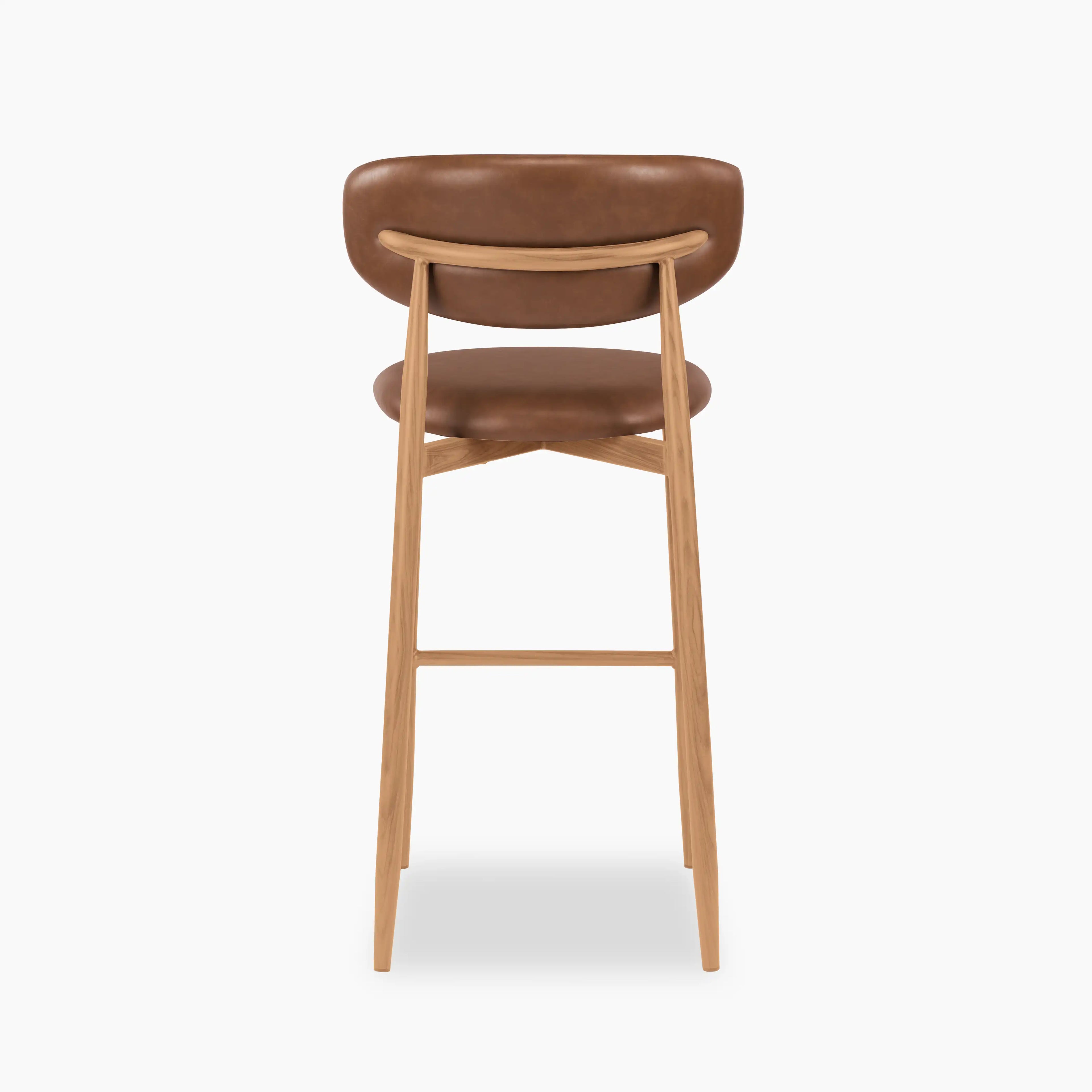 Halston Bar Stool | Vintage Tan Faux Leather & Oak