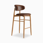 Halston Bar Stool | Vintage Tan Faux Leather & Oak