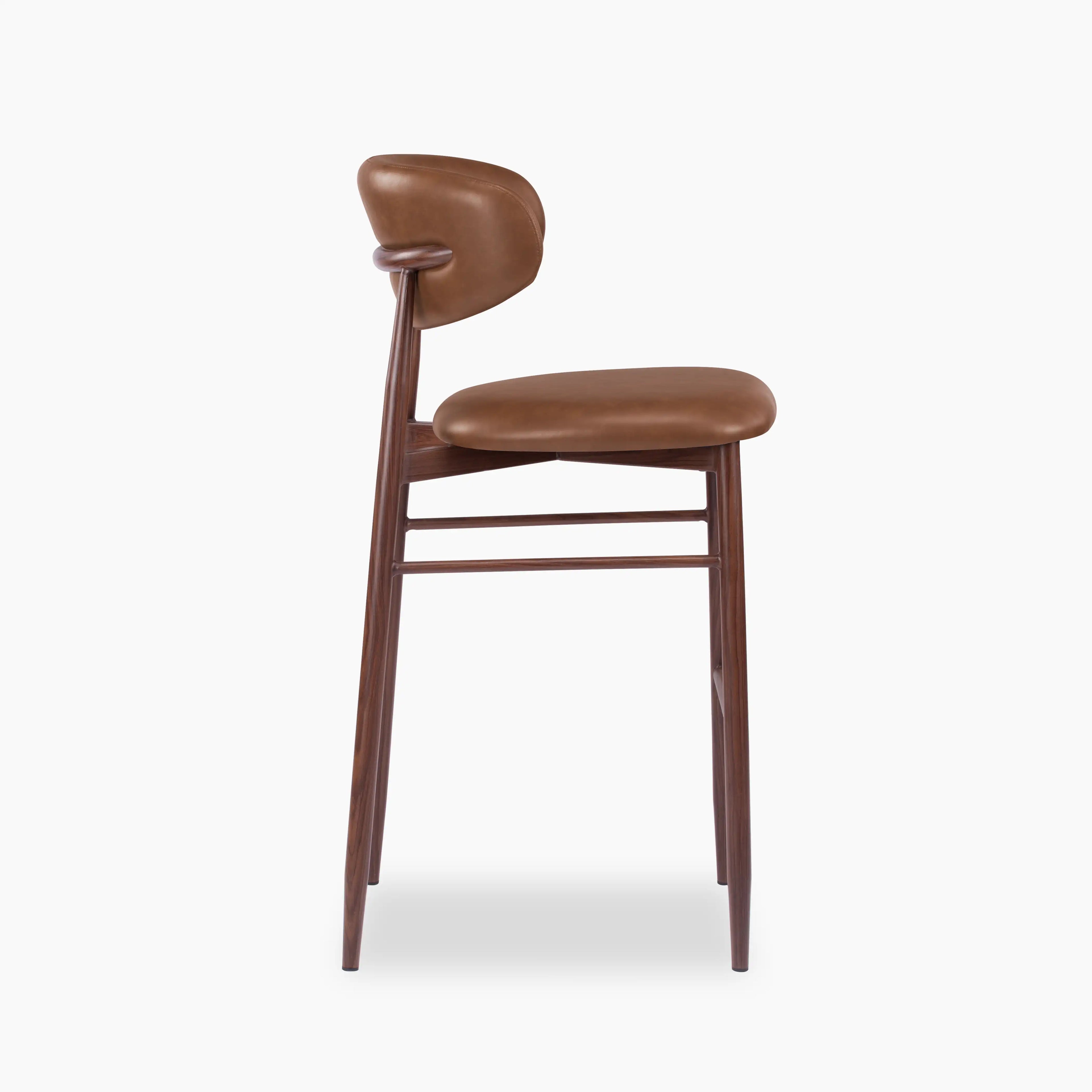 Halston Bar Stool | Vintage Tan Faux Leather & Walnut