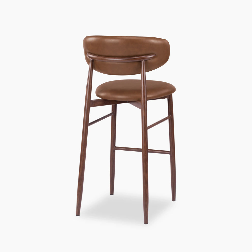 Halston Bar Stool | Vintage Tan Faux Leather & Walnut