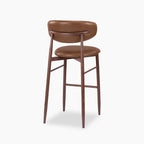 Halston Bar Stool | Vintage Tan Faux Leather & Walnut