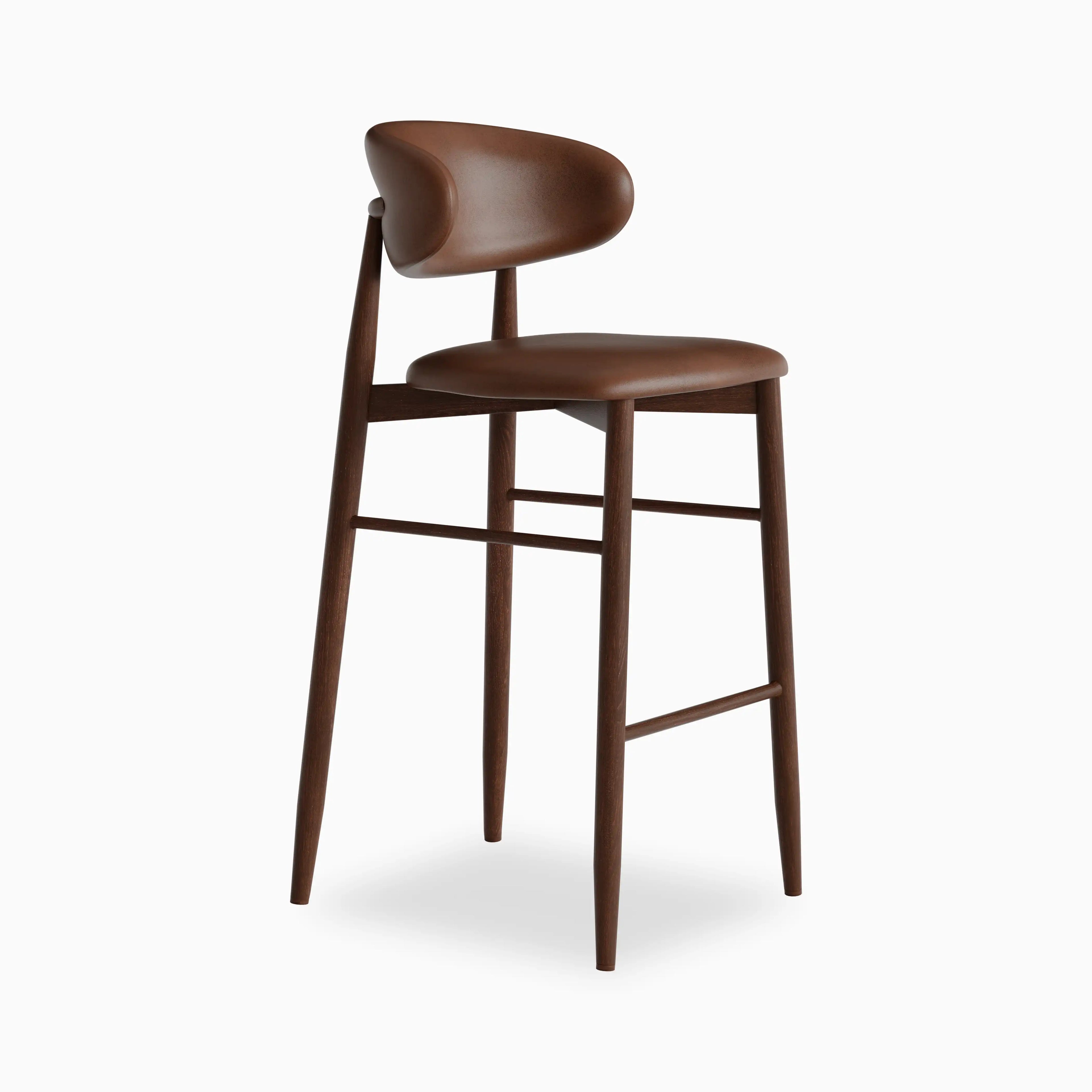 Halston Bar Stool | Vintage Tan Faux Leather & Walnut