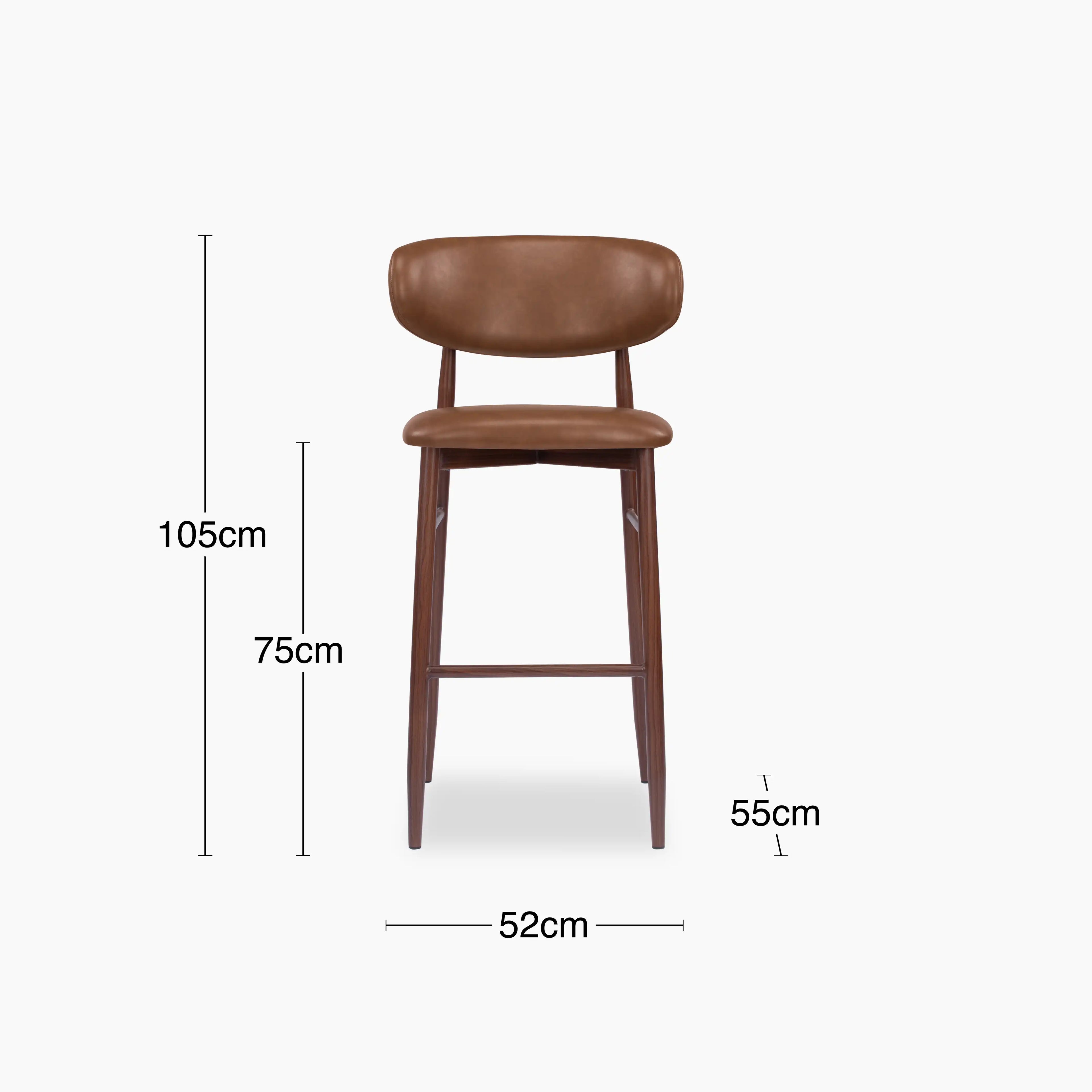 Halston Bar Stool | Vintage Tan Faux Leather & Walnut