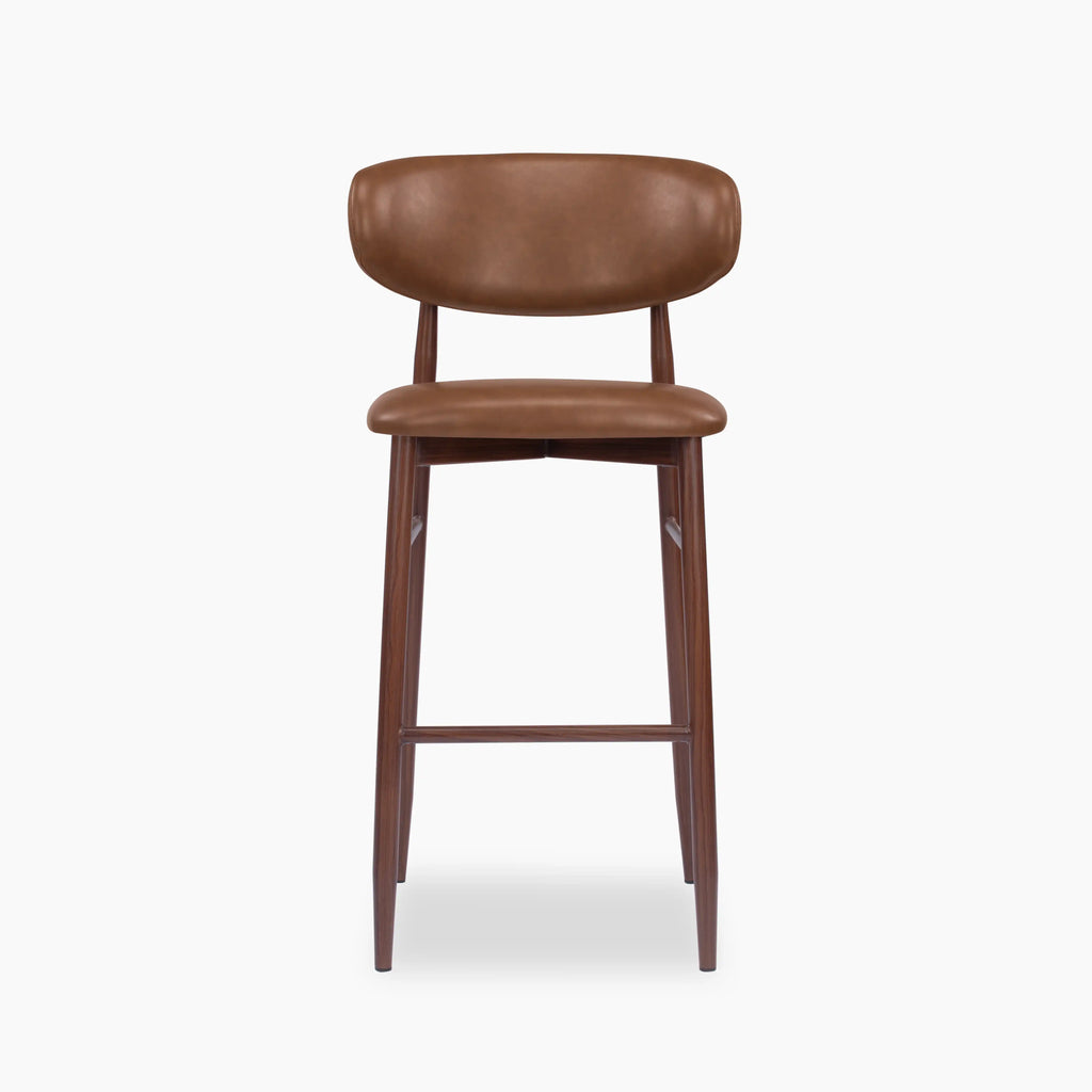 Halston Bar Stool | Vintage Tan Faux Leather & Walnut