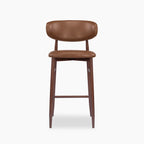 Halston Bar Stool | Vintage Tan Faux Leather & Walnut