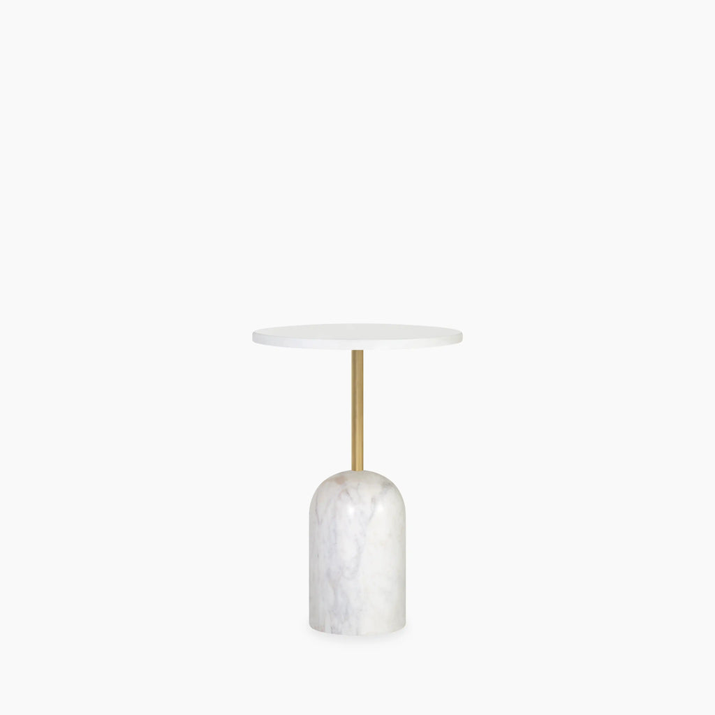 Kingston Round Side Table | White Marble & White