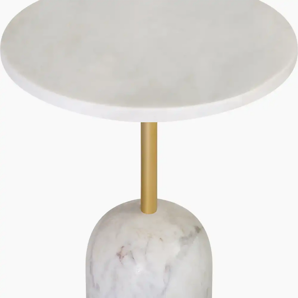 Kingston Round Side Table | White Marble & White
