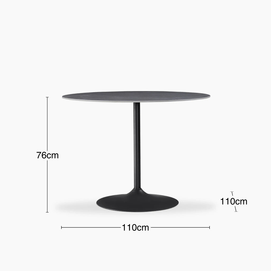 Isla 4 Seat Round Dining Table | Grey Ceramic & Black
