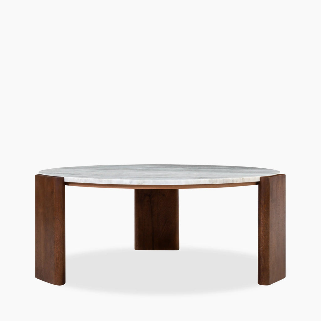 Emil Round Coffee Table | Grey Marble & Walnut