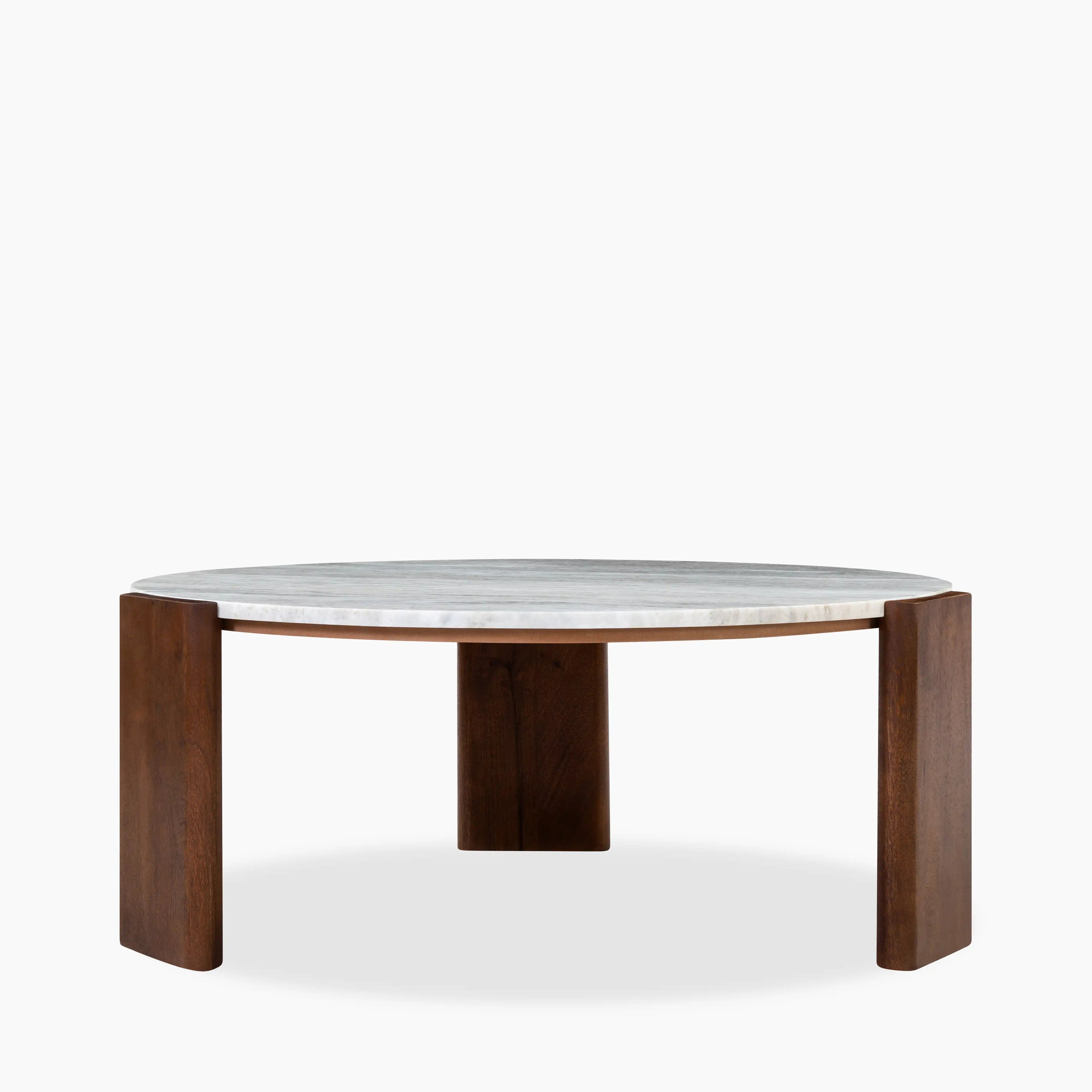 Emil Round Coffee Table | Grey Marble & Walnut