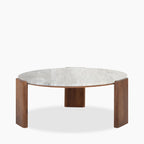 Emil Round Coffee Table | Grey Marble & Walnut