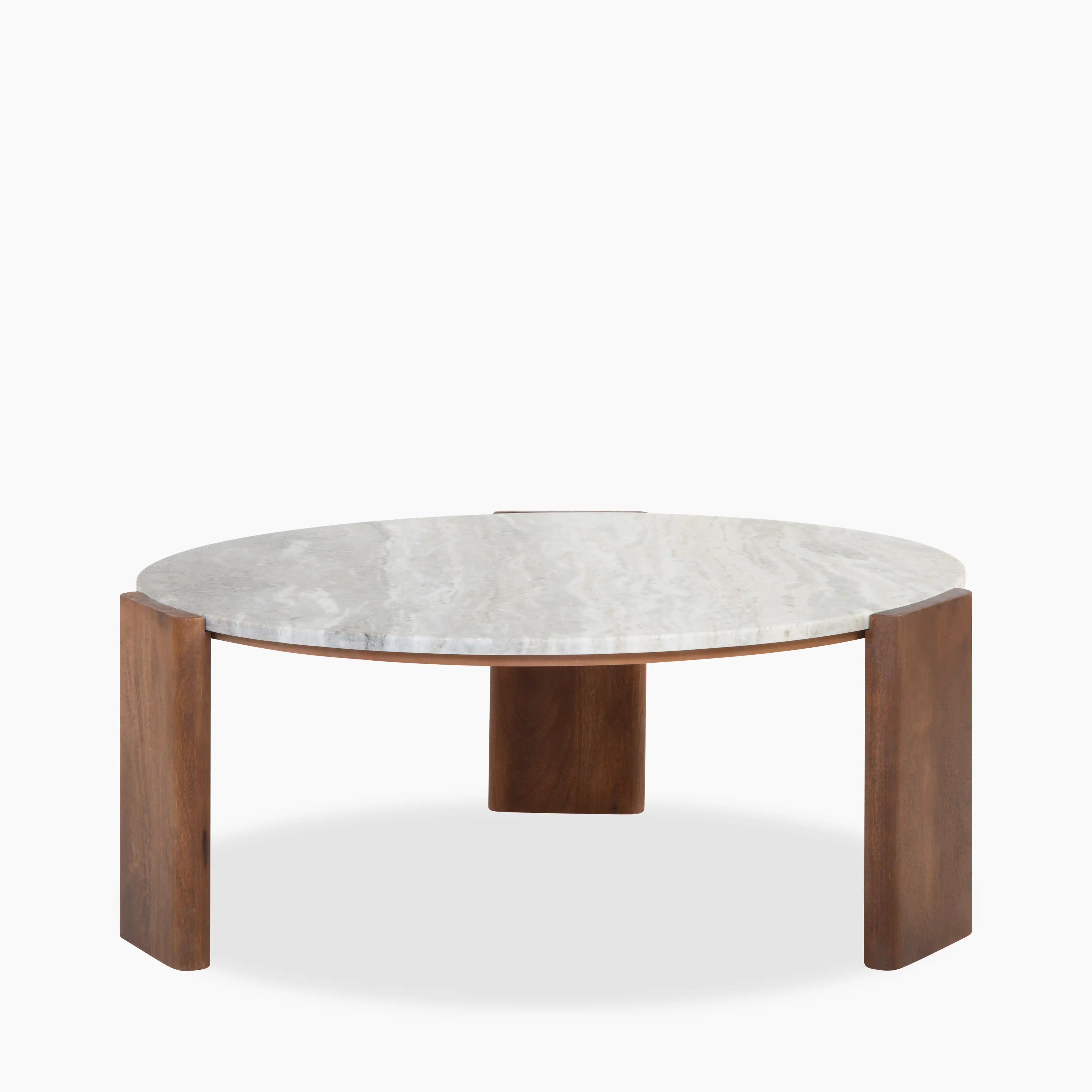Emil Round Coffee Table | Grey Marble & Walnut