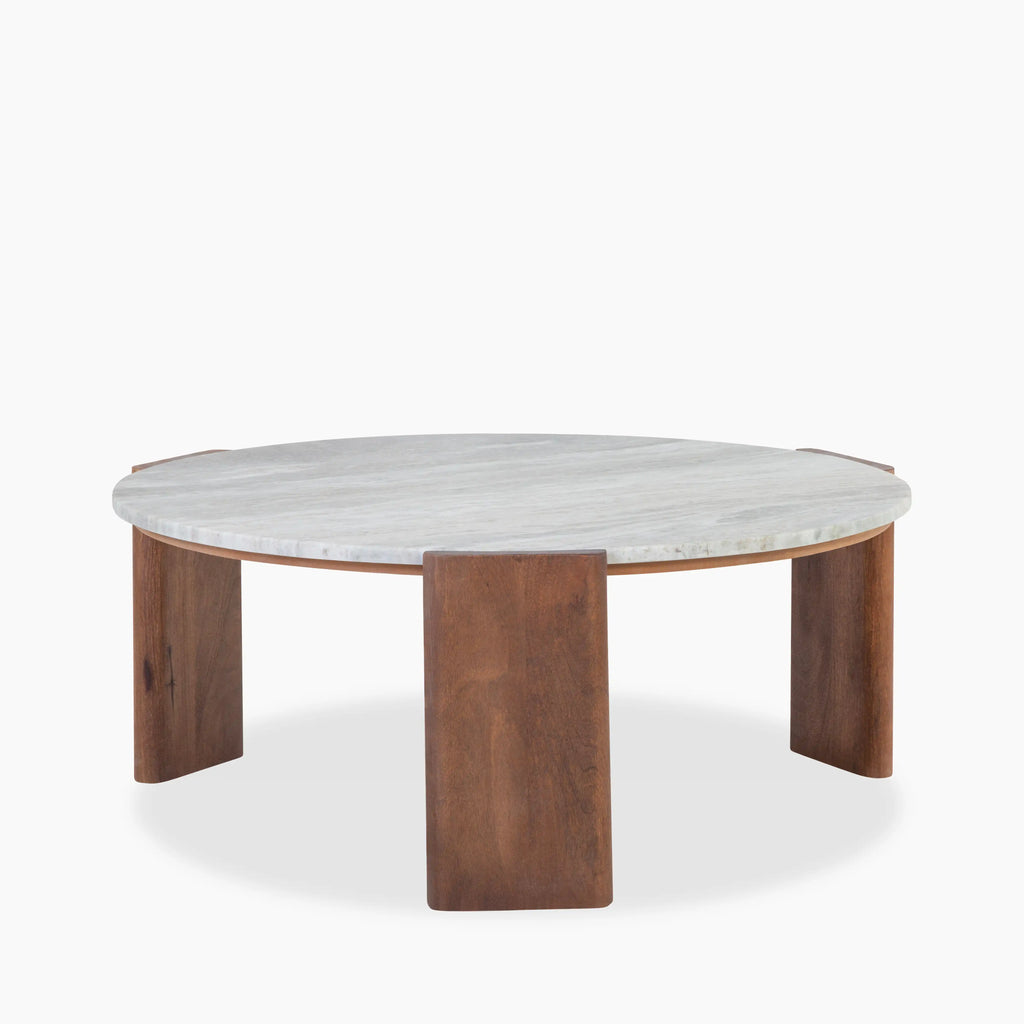 Emil Round Coffee Table | Grey Marble & Walnut