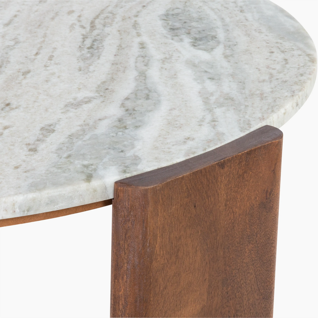 Emil Round Coffee Table | Grey Marble & Walnut
