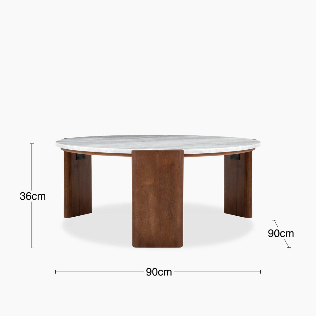 Emil Round Coffee Table | Grey Marble & Walnut