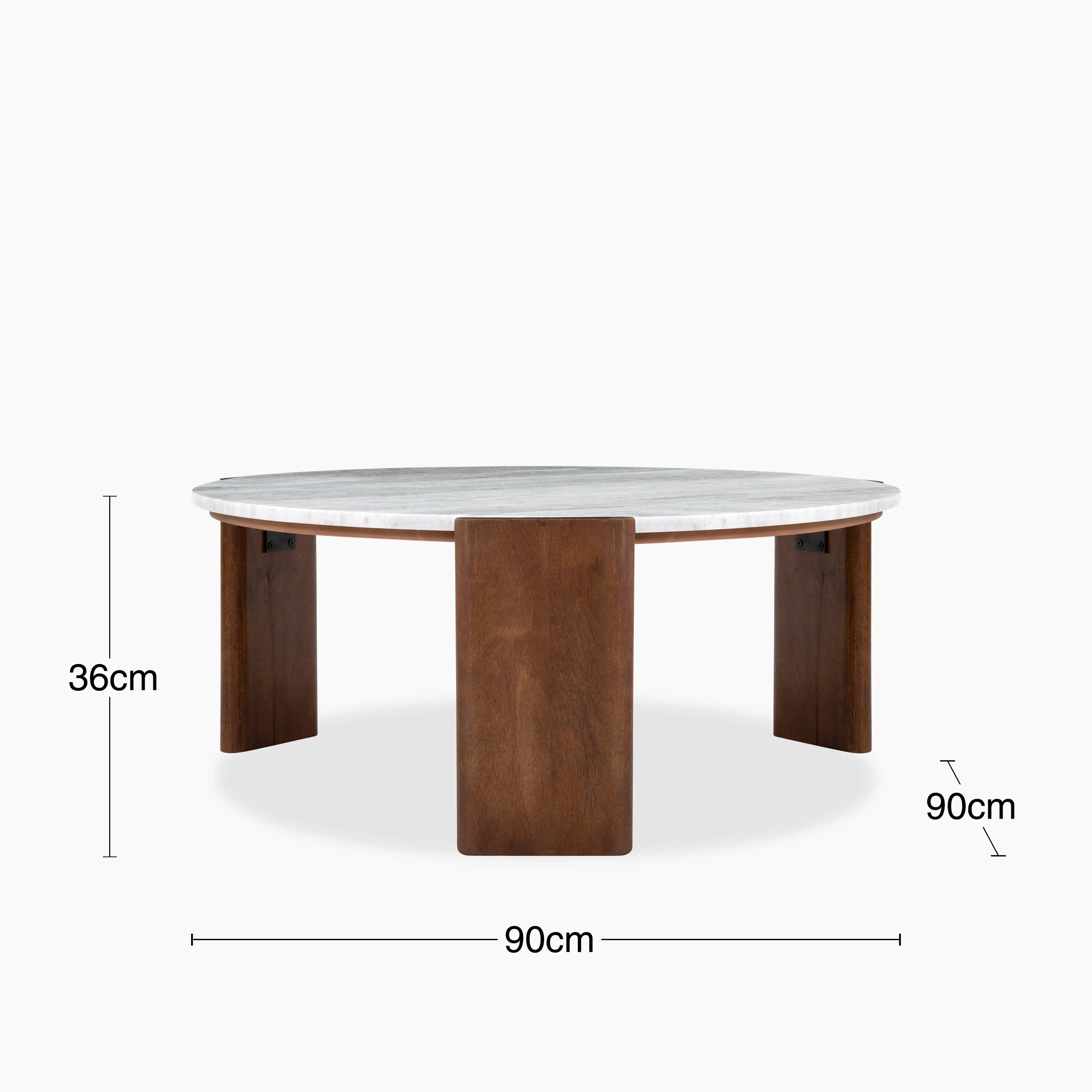 Emil Round Coffee Table | Grey Marble & Walnut