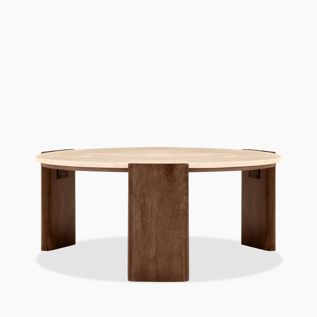 Emil Round Coffee Table | Natural Travertine & Walnut