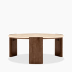 Emil Round Coffee Table | Natural Travertine & Walnut