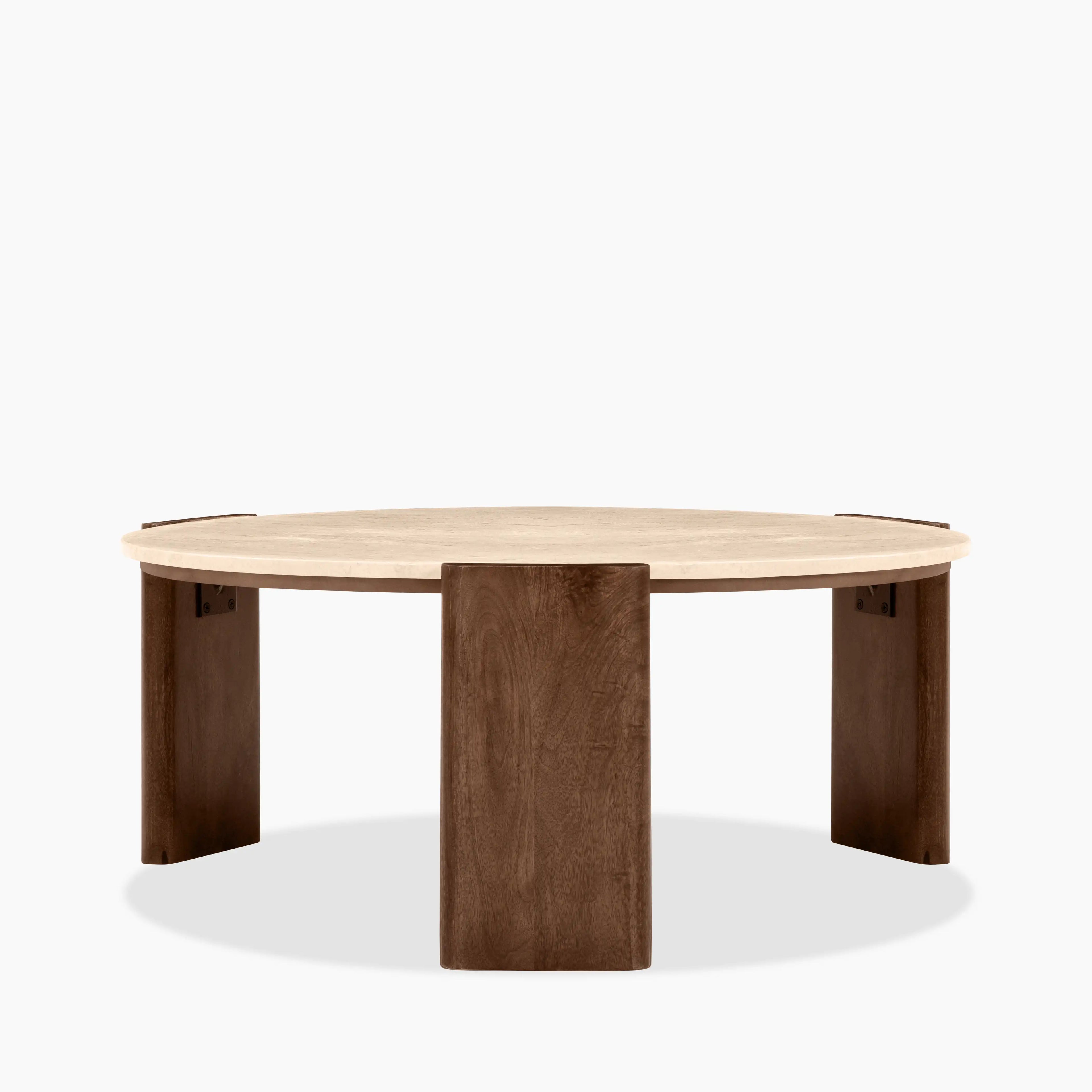 Emil Round Coffee Table | Natural Travertine & Walnut
