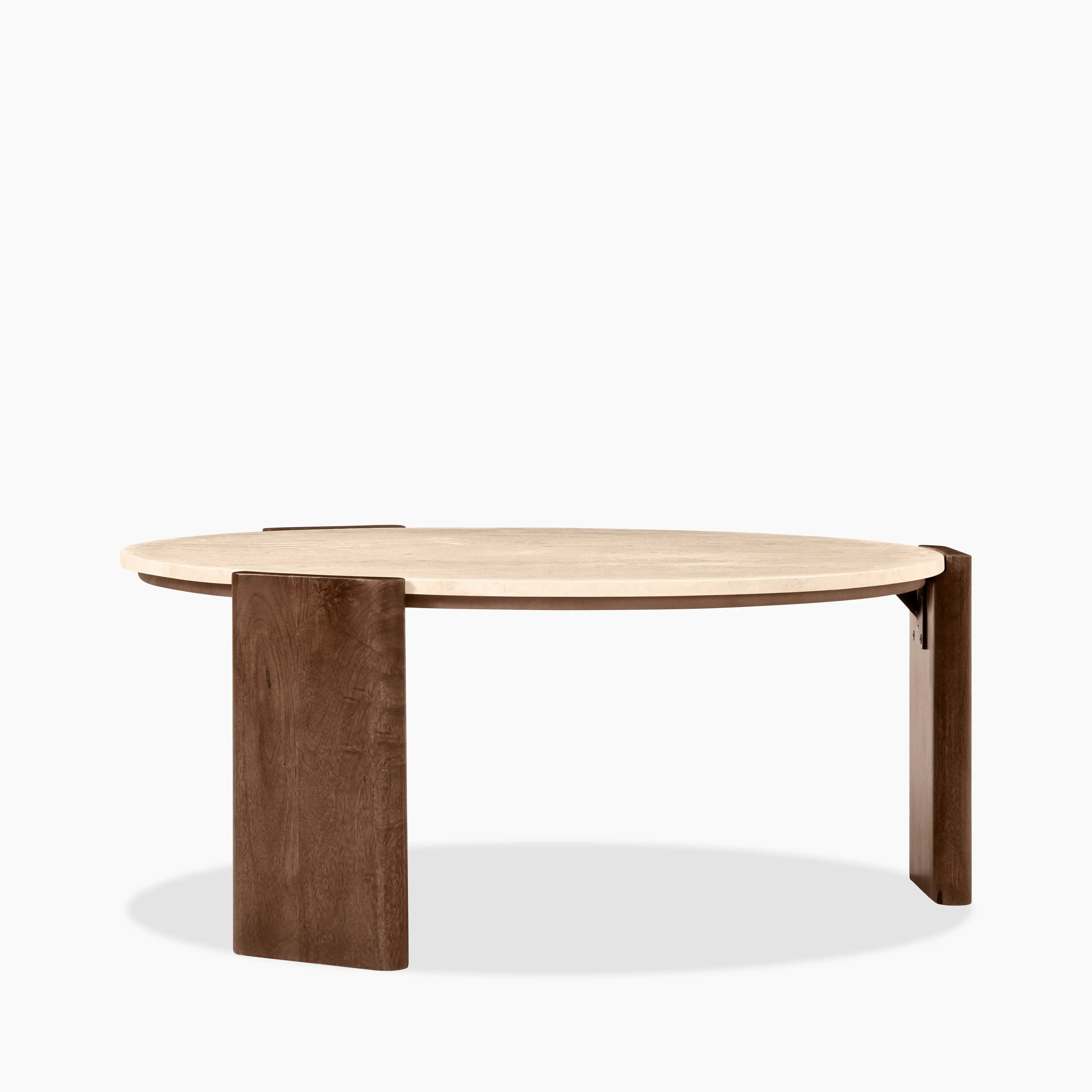 Emil Round Coffee Table | Natural Travertine & Walnut