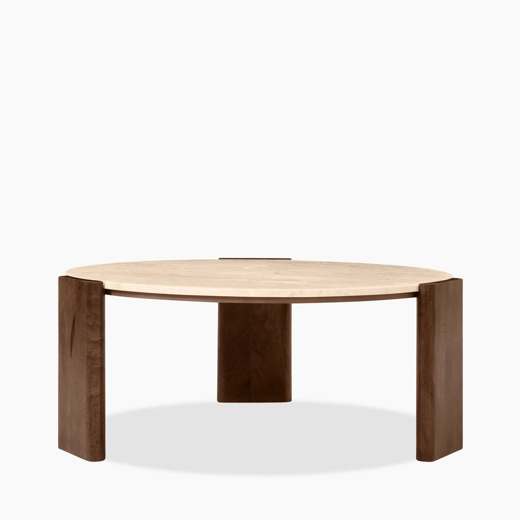 Emil Round Coffee Table | Natural Travertine & Walnut