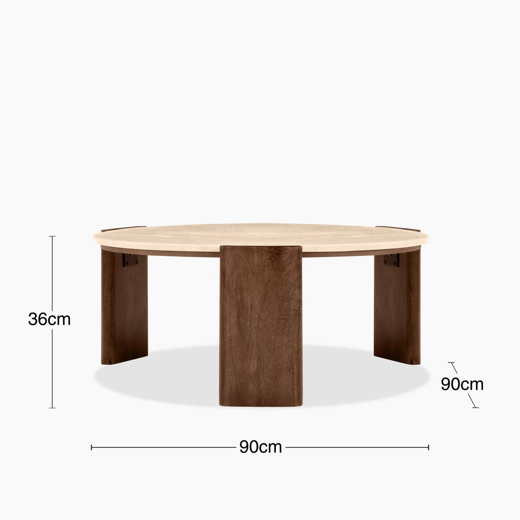 Emil Round Coffee Table | Natural Travertine & Walnut
