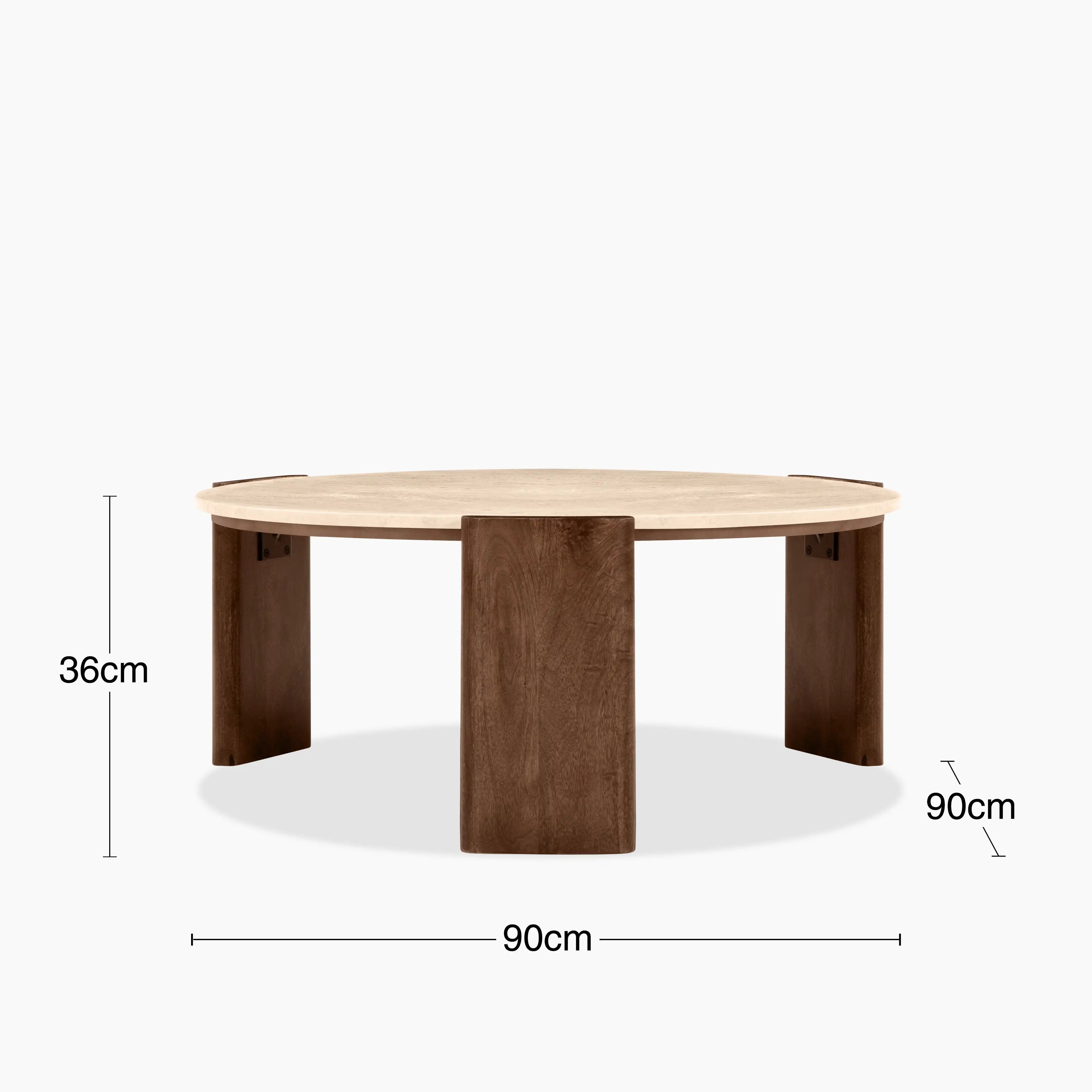 Emil Round Coffee Table | Natural Travertine & Walnut