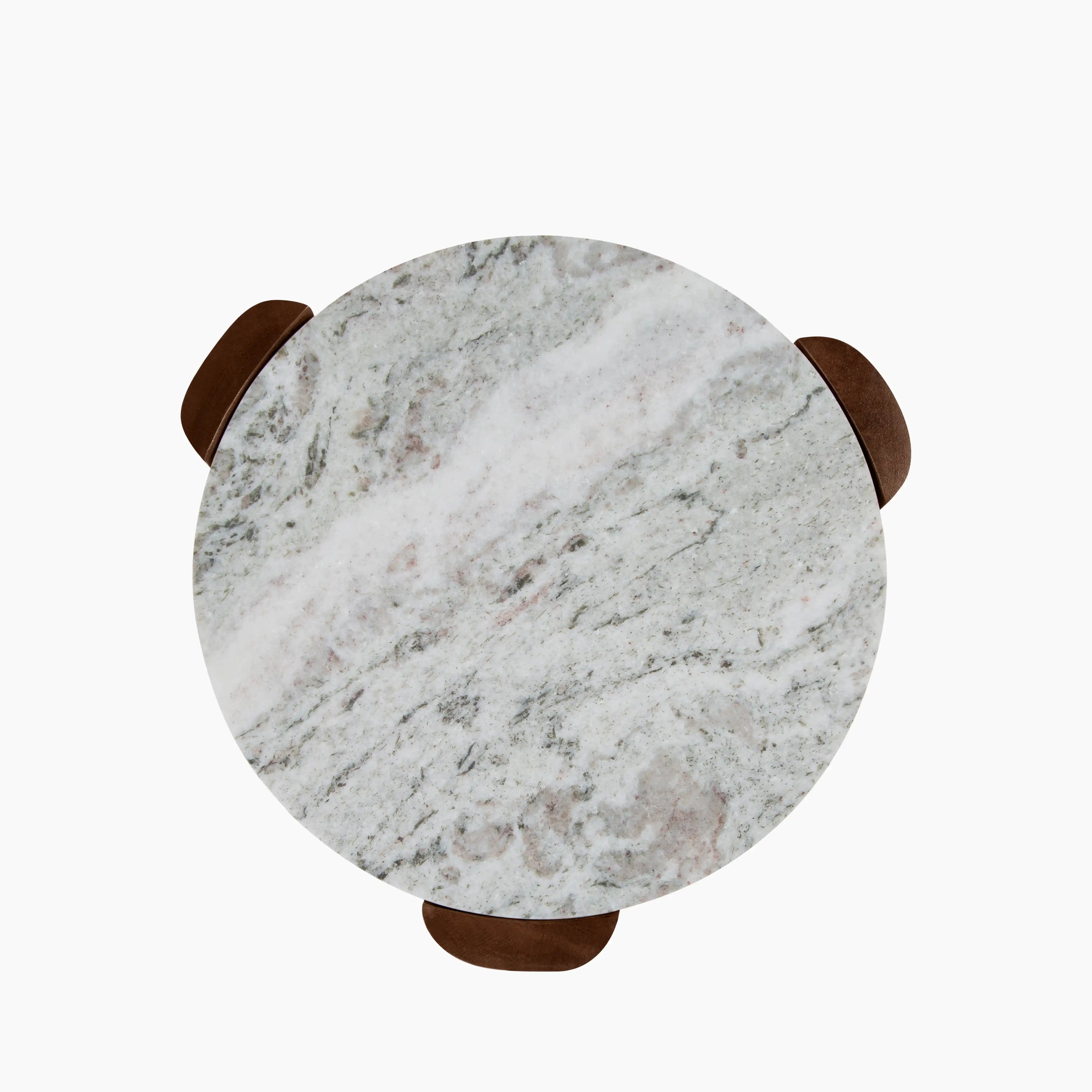 Emil Round Side Table | Grey Marble & Walnut