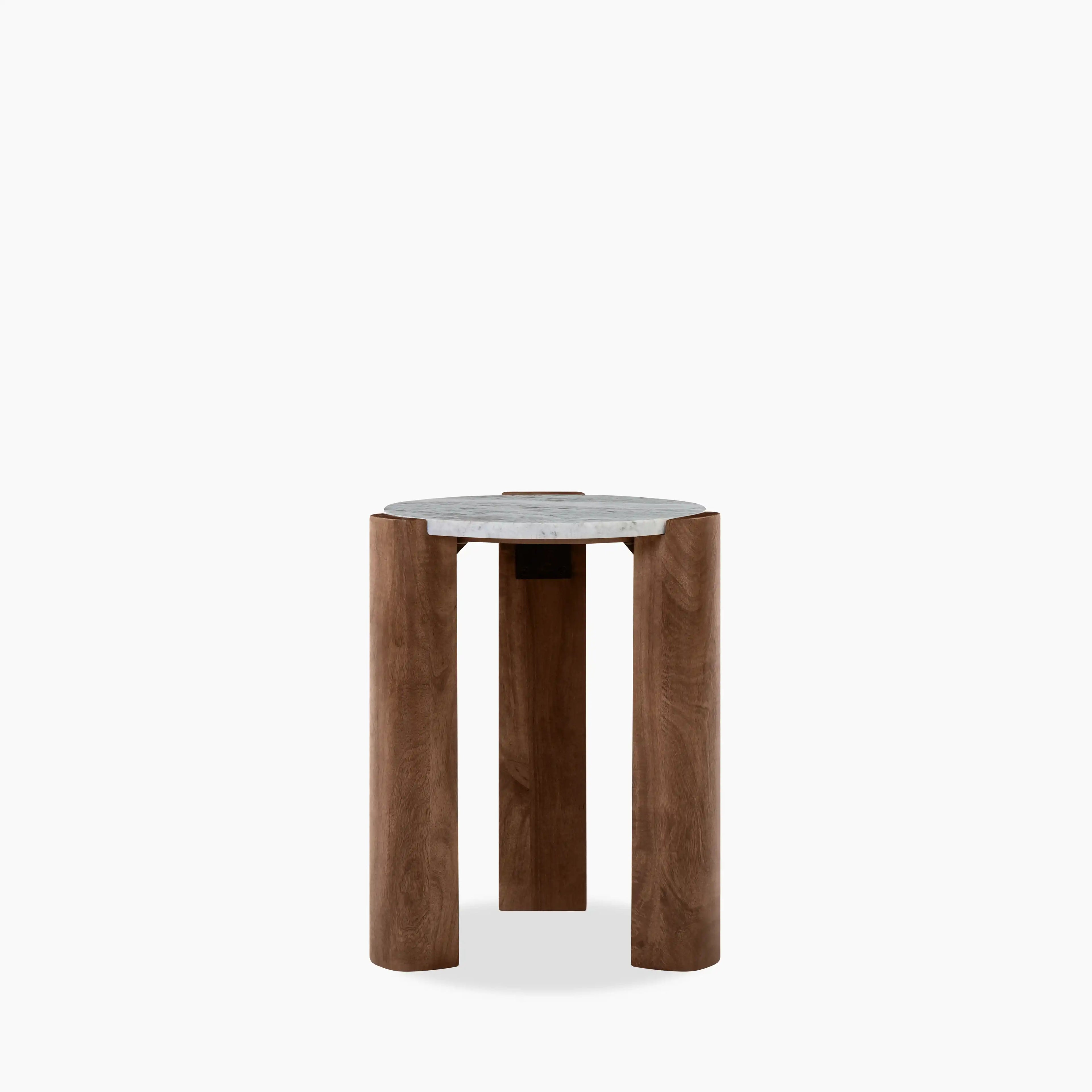 Emil Round Side Table | Grey Marble & Walnut
