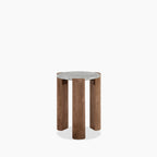 Emil Round Side Table | Grey Marble & Walnut