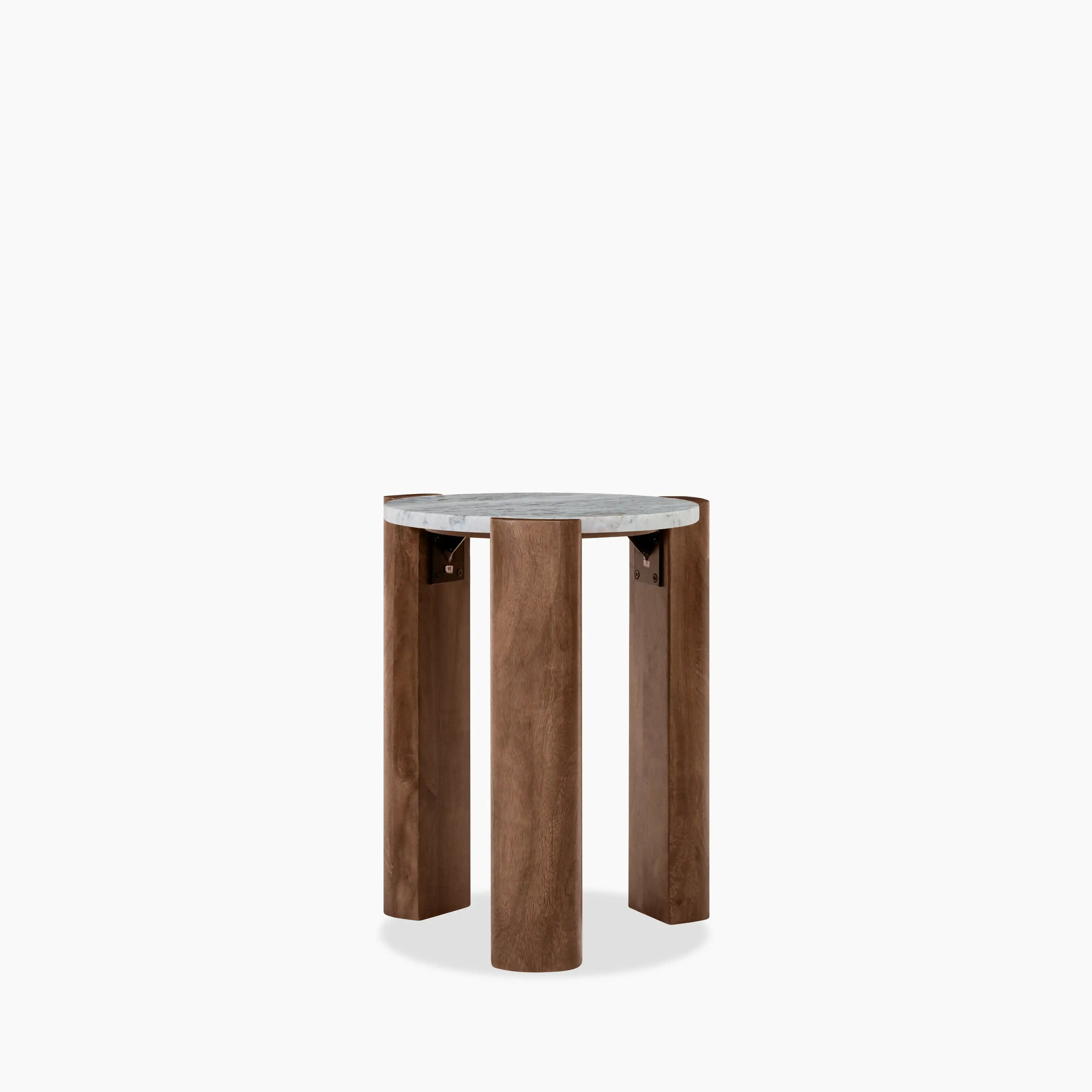 Emil Round Side Table | Grey Marble & Walnut