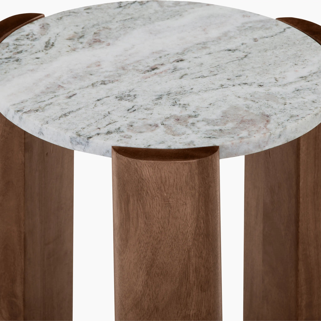 Emil Round Side Table | Grey Marble & Walnut