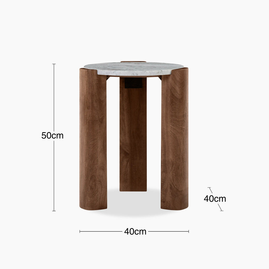Emil Round Side Table | Grey Marble & Walnut