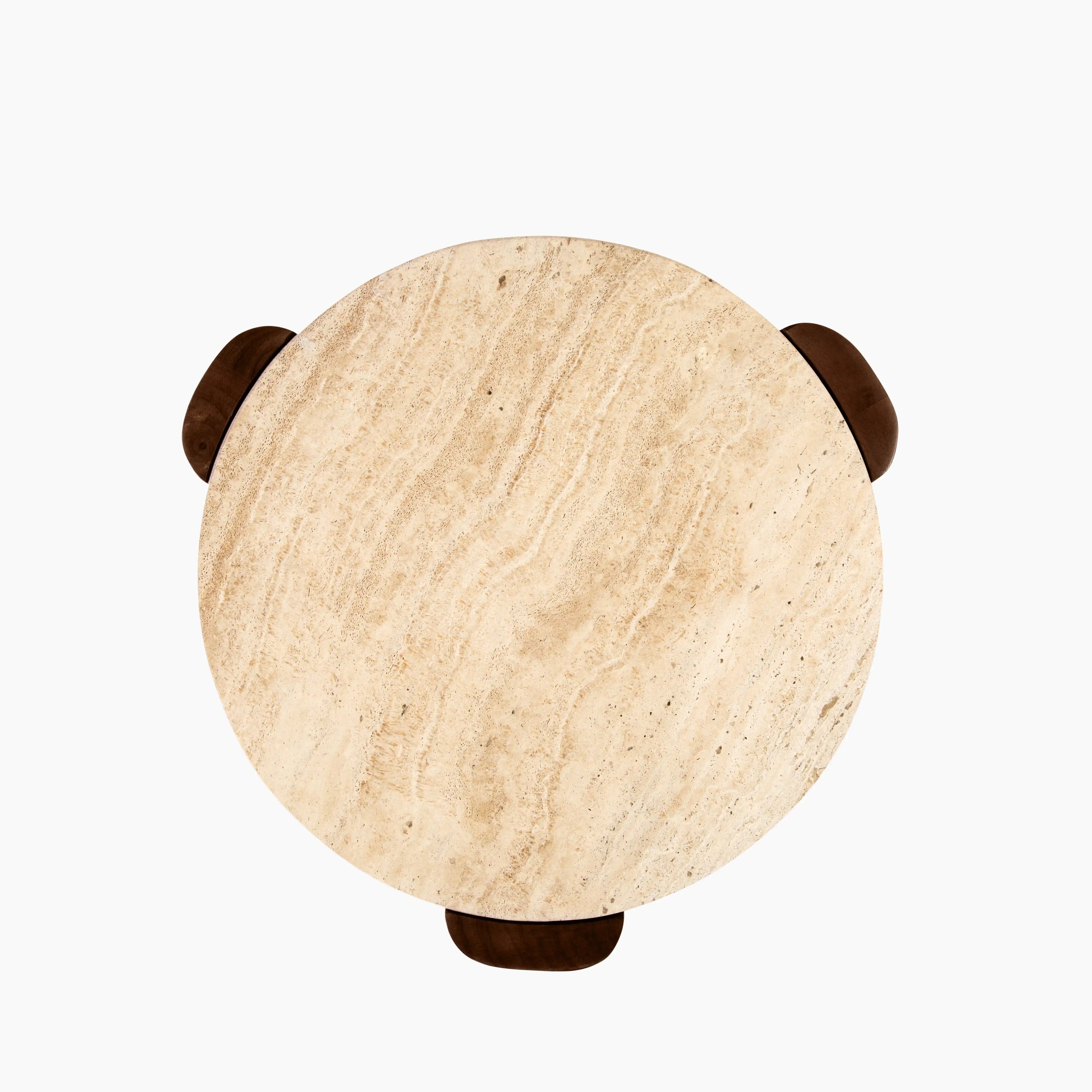 Emil Round Side Table | Natural Travertine & Walnut