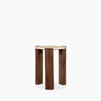 Emil Round Side Table | Natural Travertine & Walnut