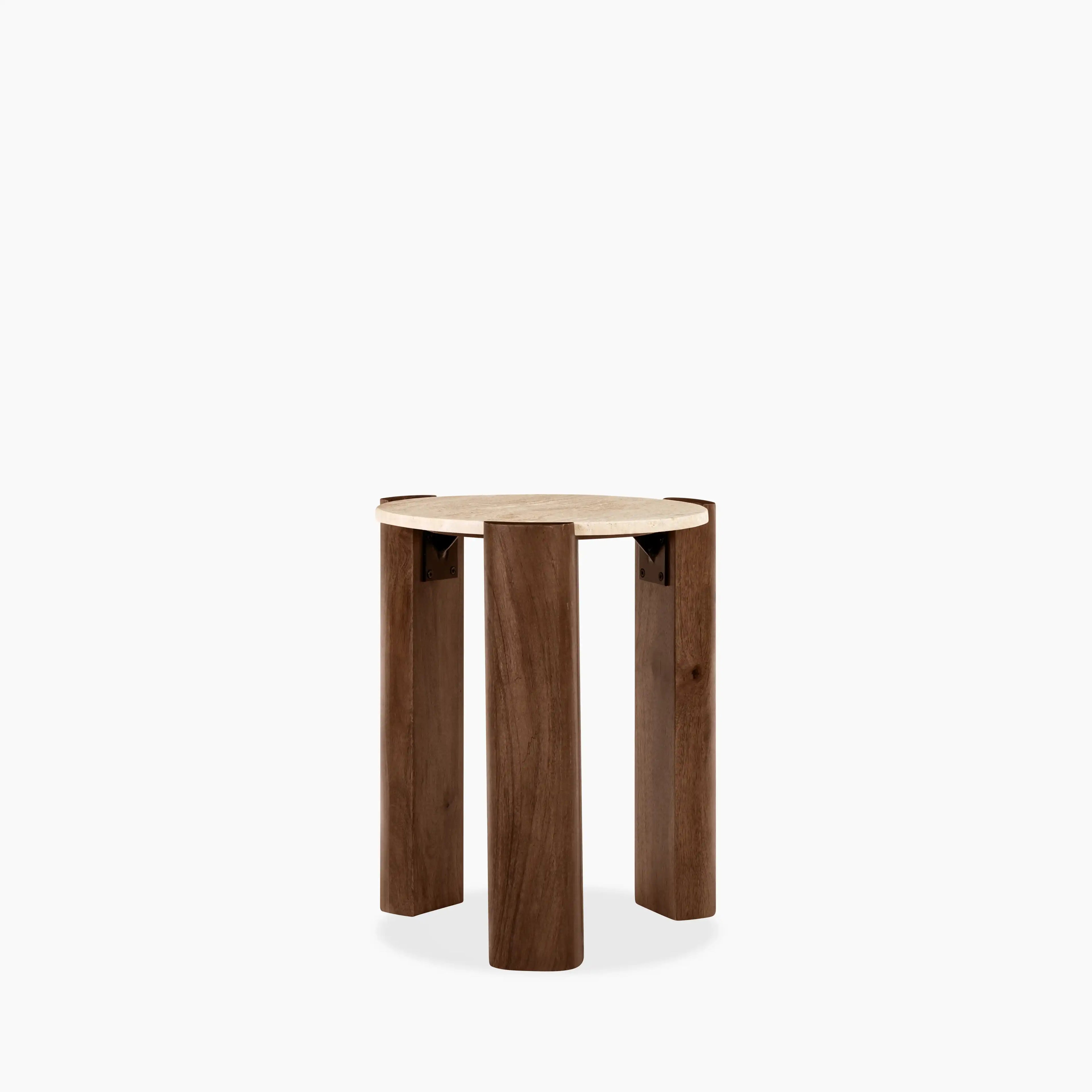 Emil Round Side Table | Natural Travertine & Walnut