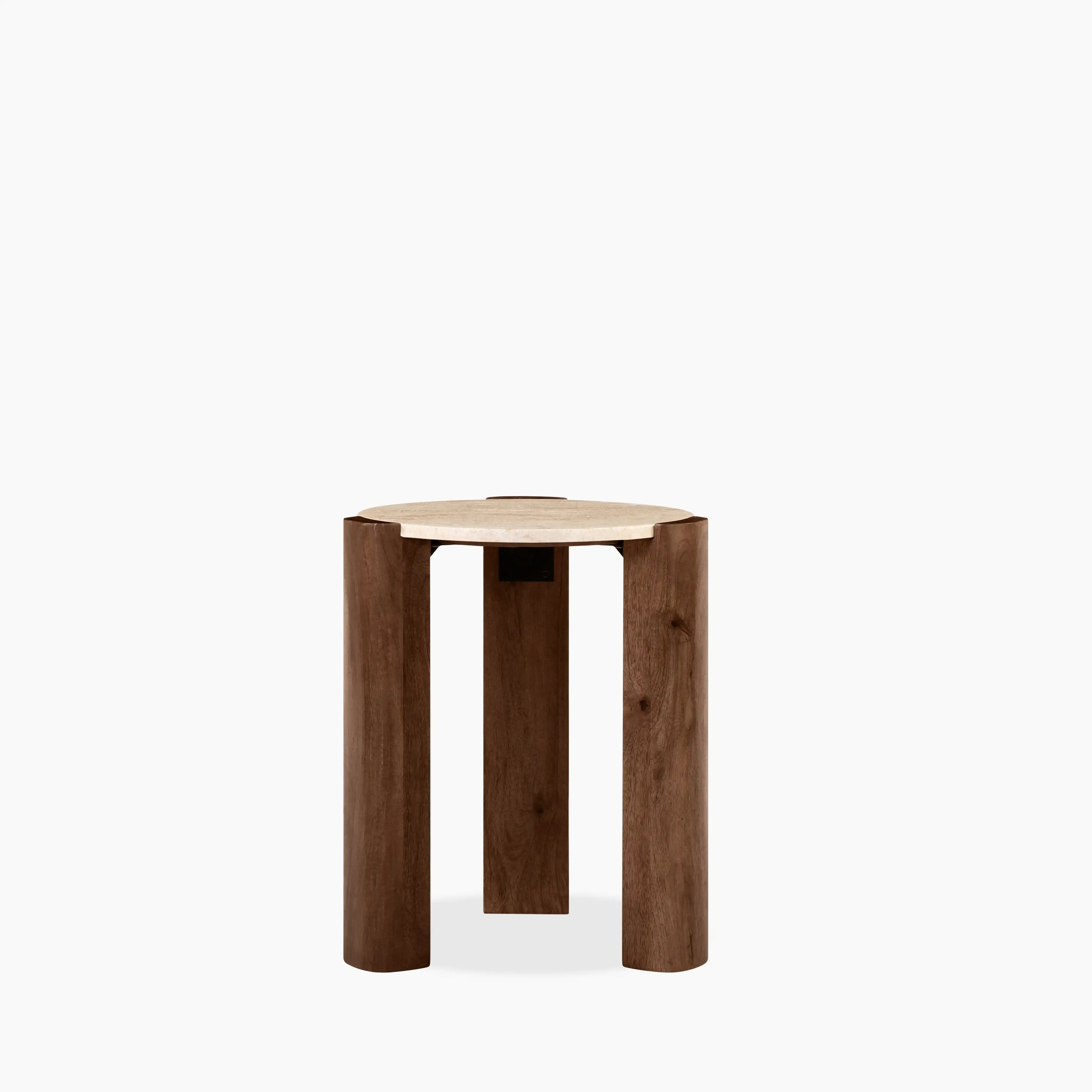 Emil Round Side Table | Natural Travertine & Walnut