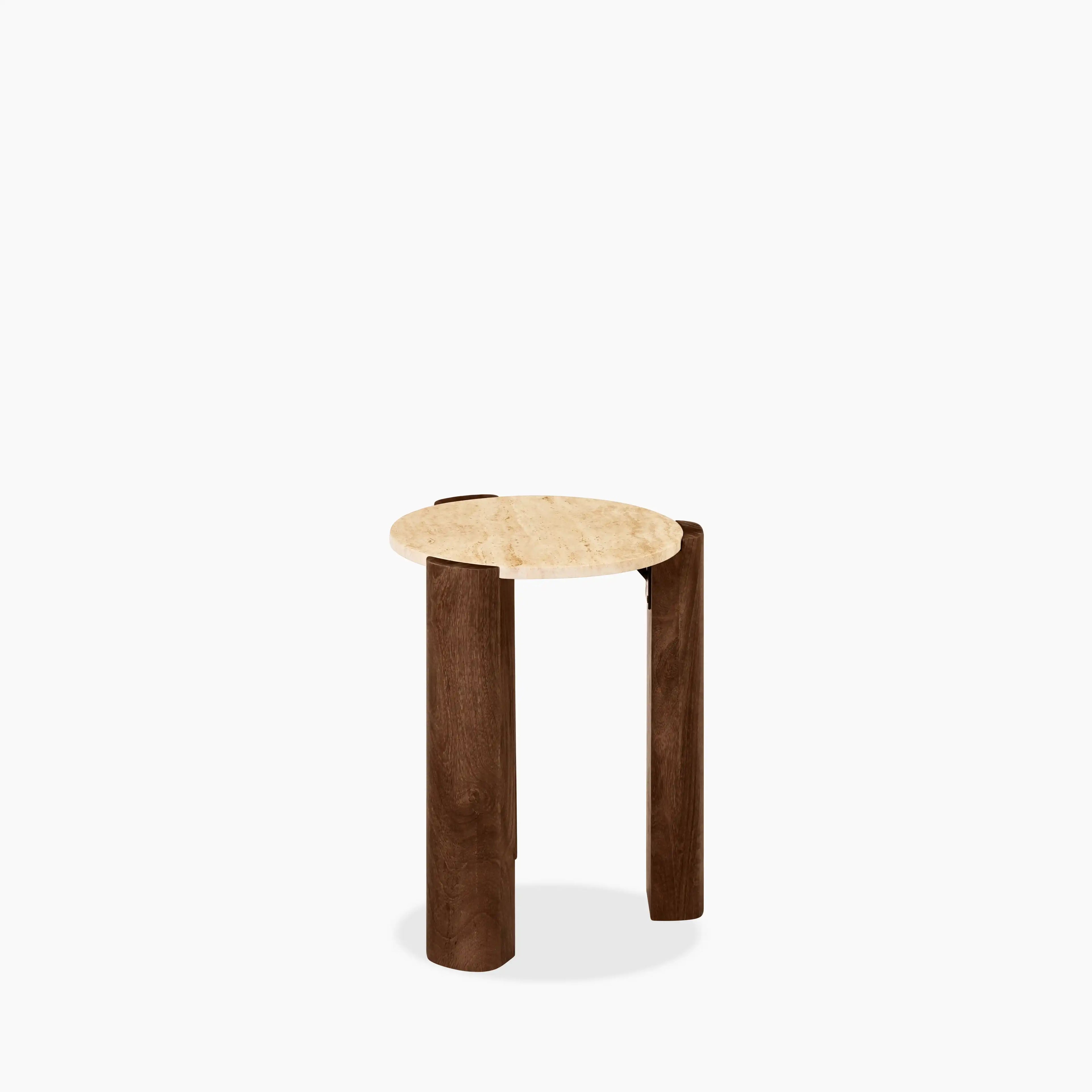 Emil Round Side Table | Natural Travertine & Walnut