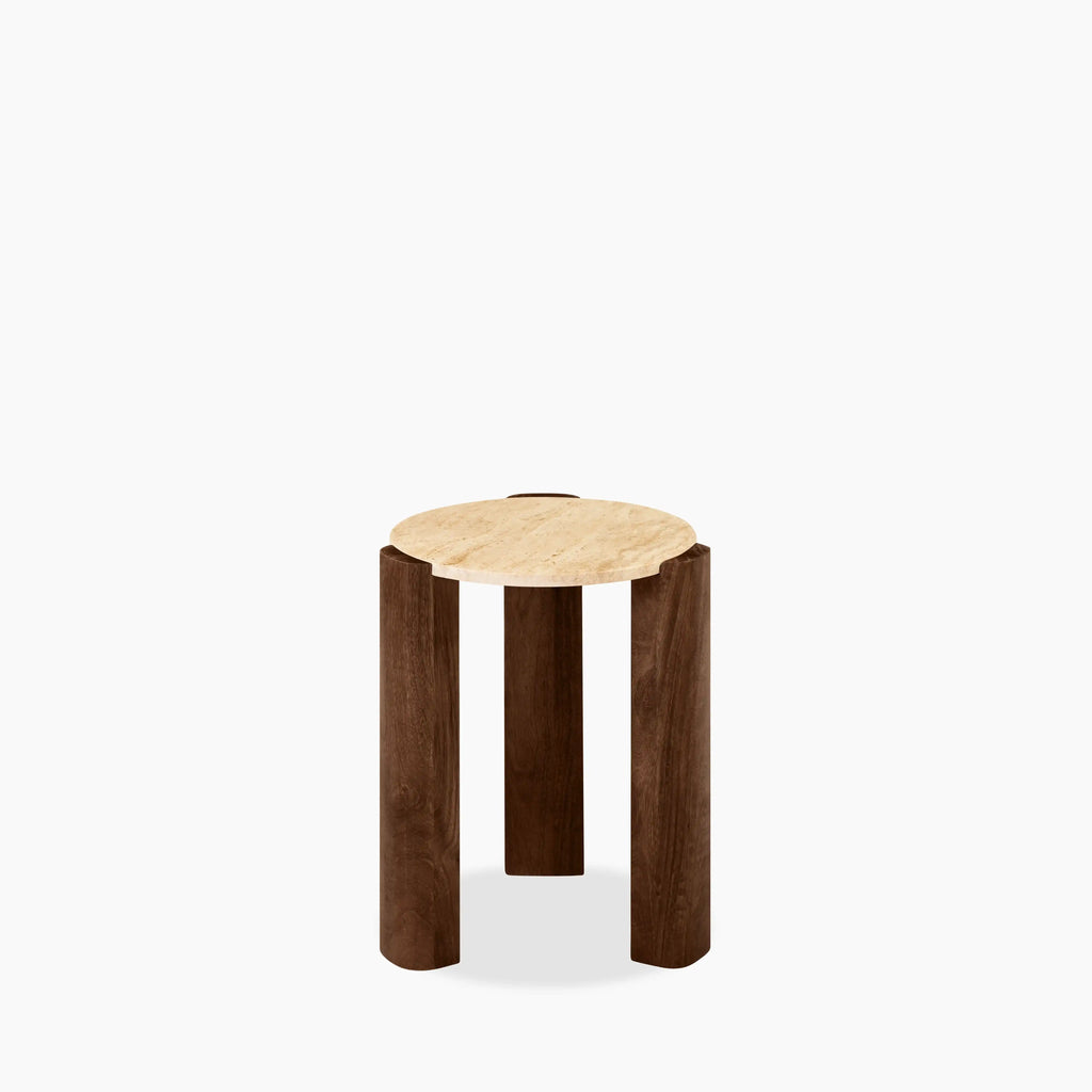 Emil Round Side Table | Natural Travertine & Walnut