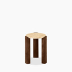 Emil Round Side Table | Natural Travertine & Walnut