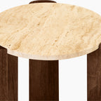 Emil Round Side Table | Natural Travertine & Walnut