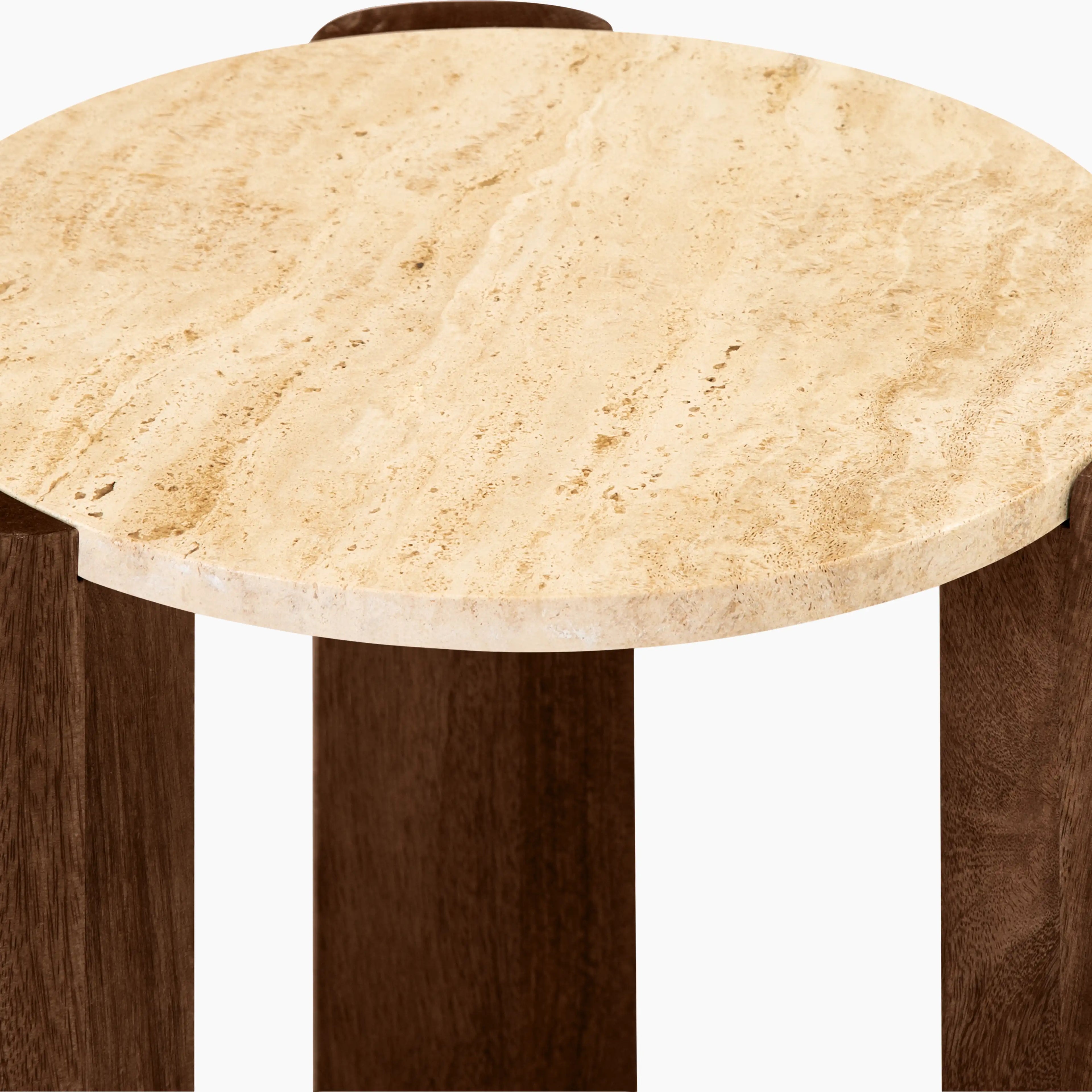 Emil Round Side Table | Natural Travertine & Walnut