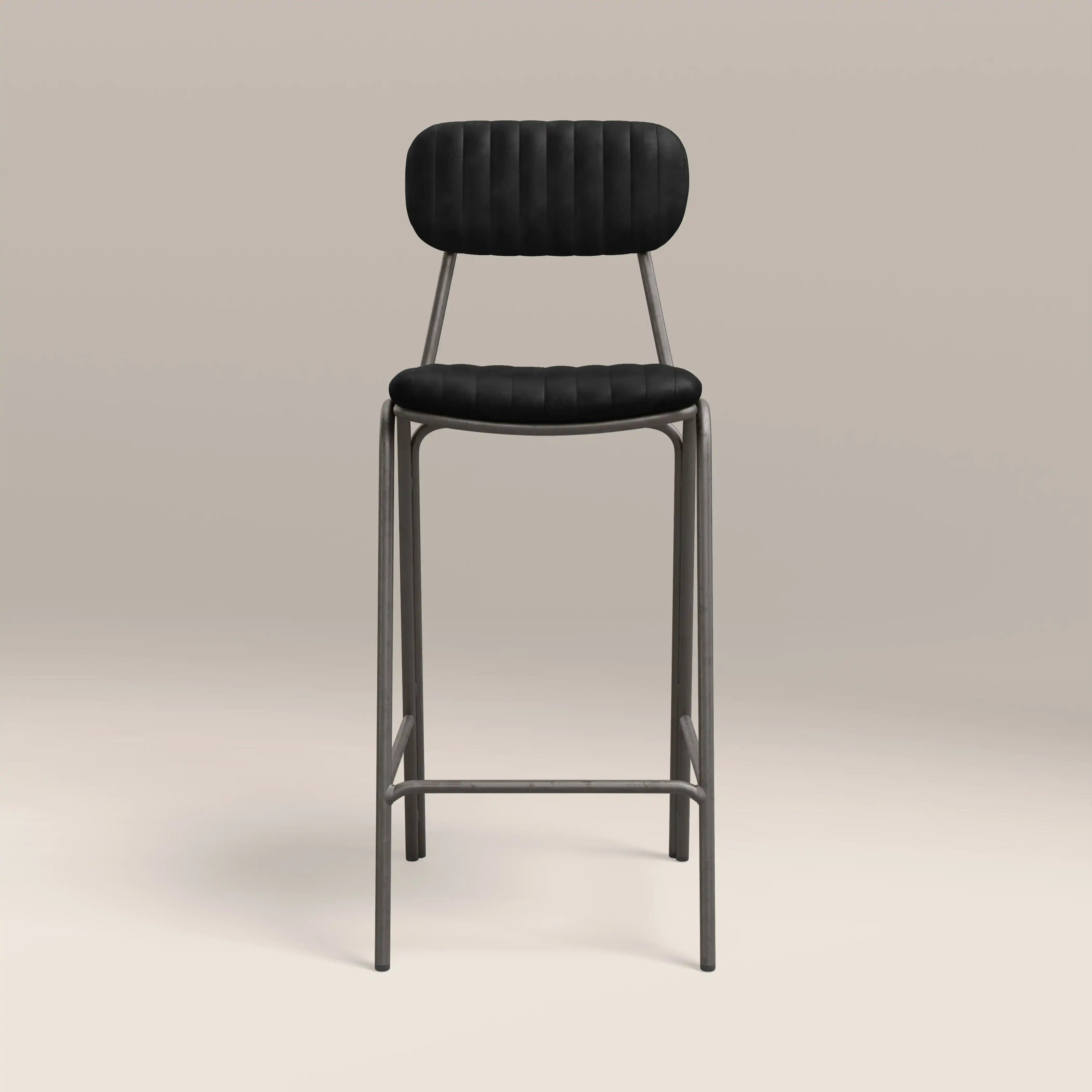 Boston Bar Stool With Backrest | Black Faux Leather & Gunmetal