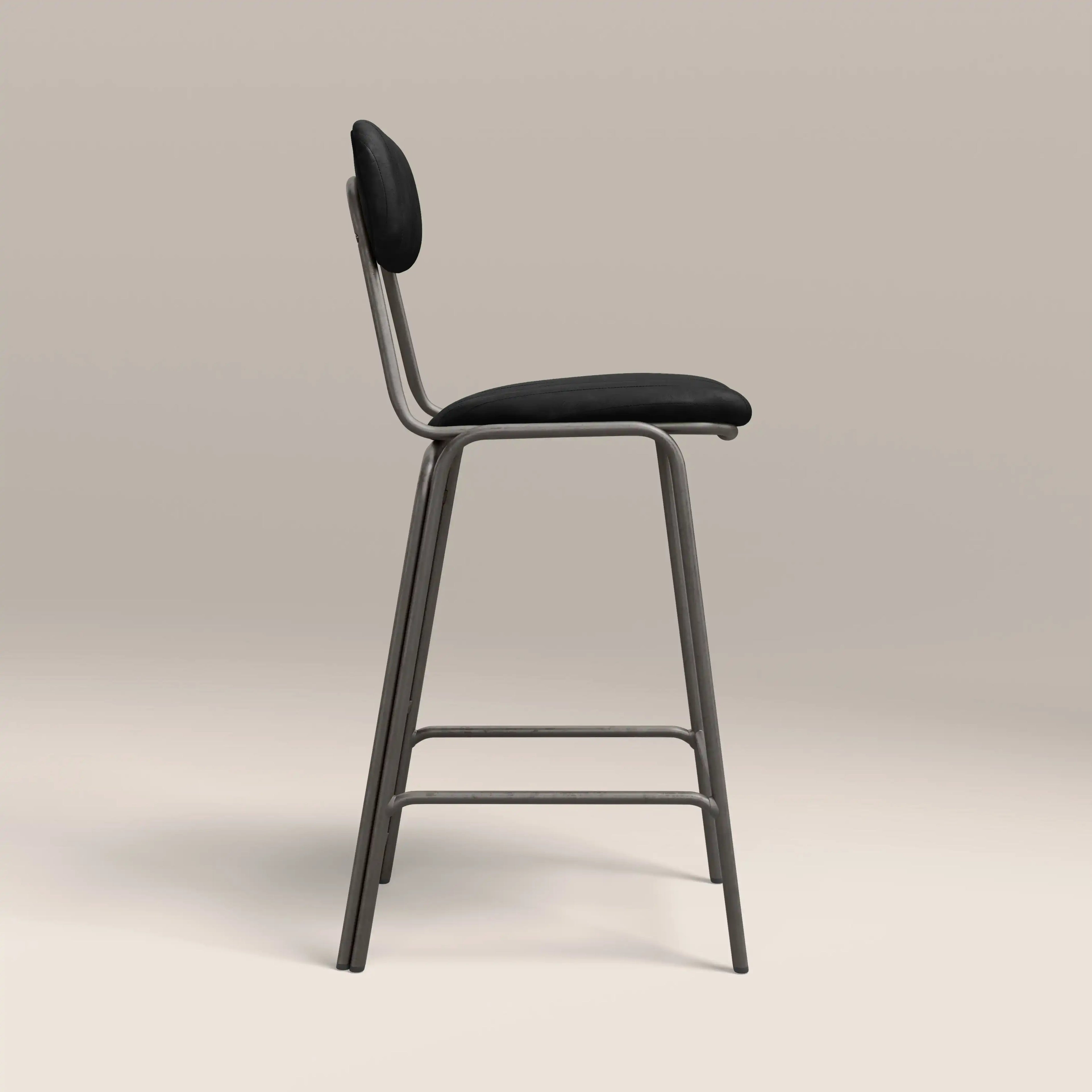 Boston Bar Stool With Backrest | Black Faux Leather & Gunmetal