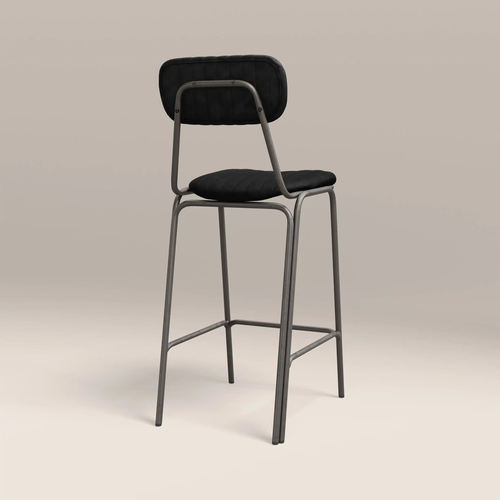Boston Bar Stool With Backrest | Black Faux Leather & Gunmetal