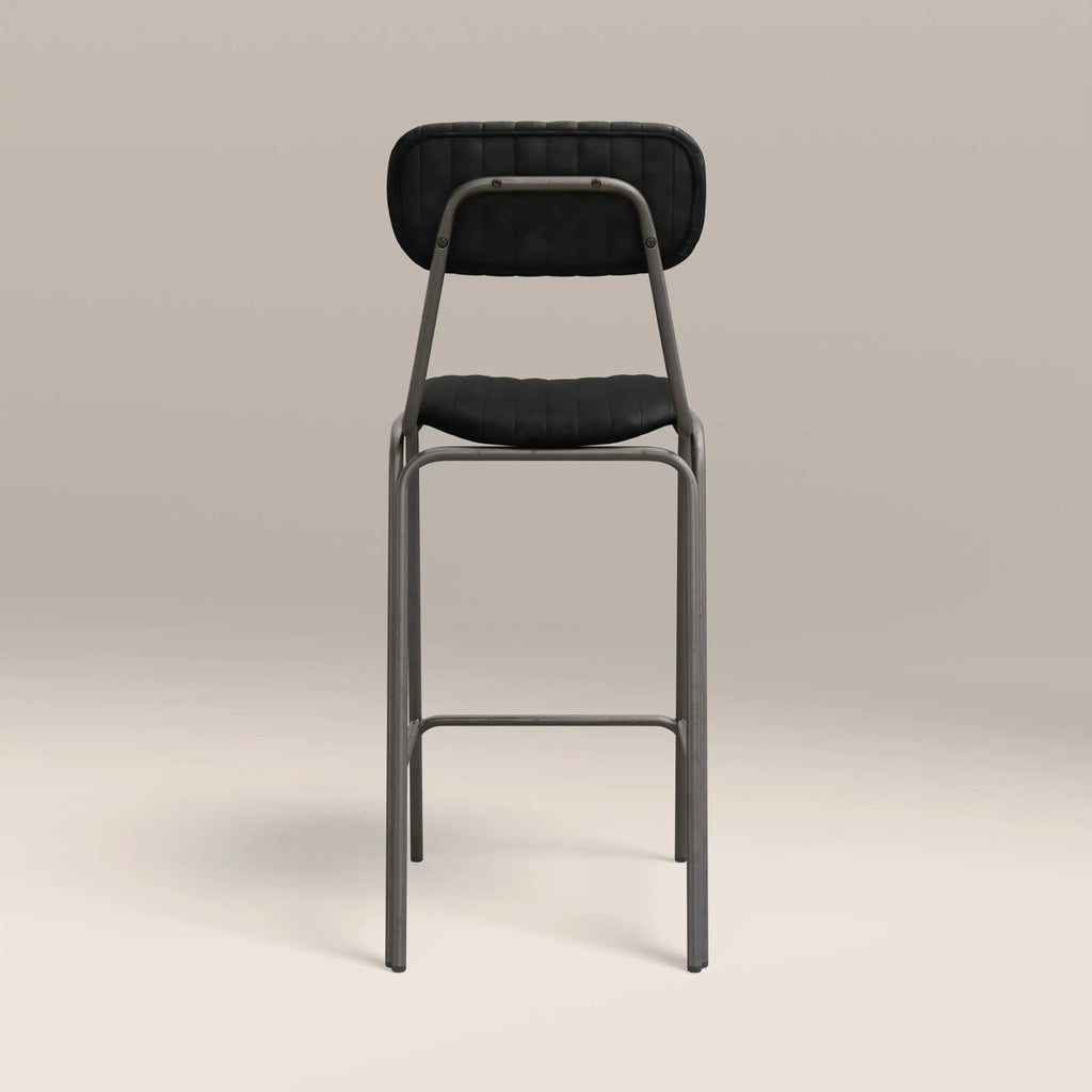 Boston Bar Stool With Backrest | Black Faux Leather & Gunmetal