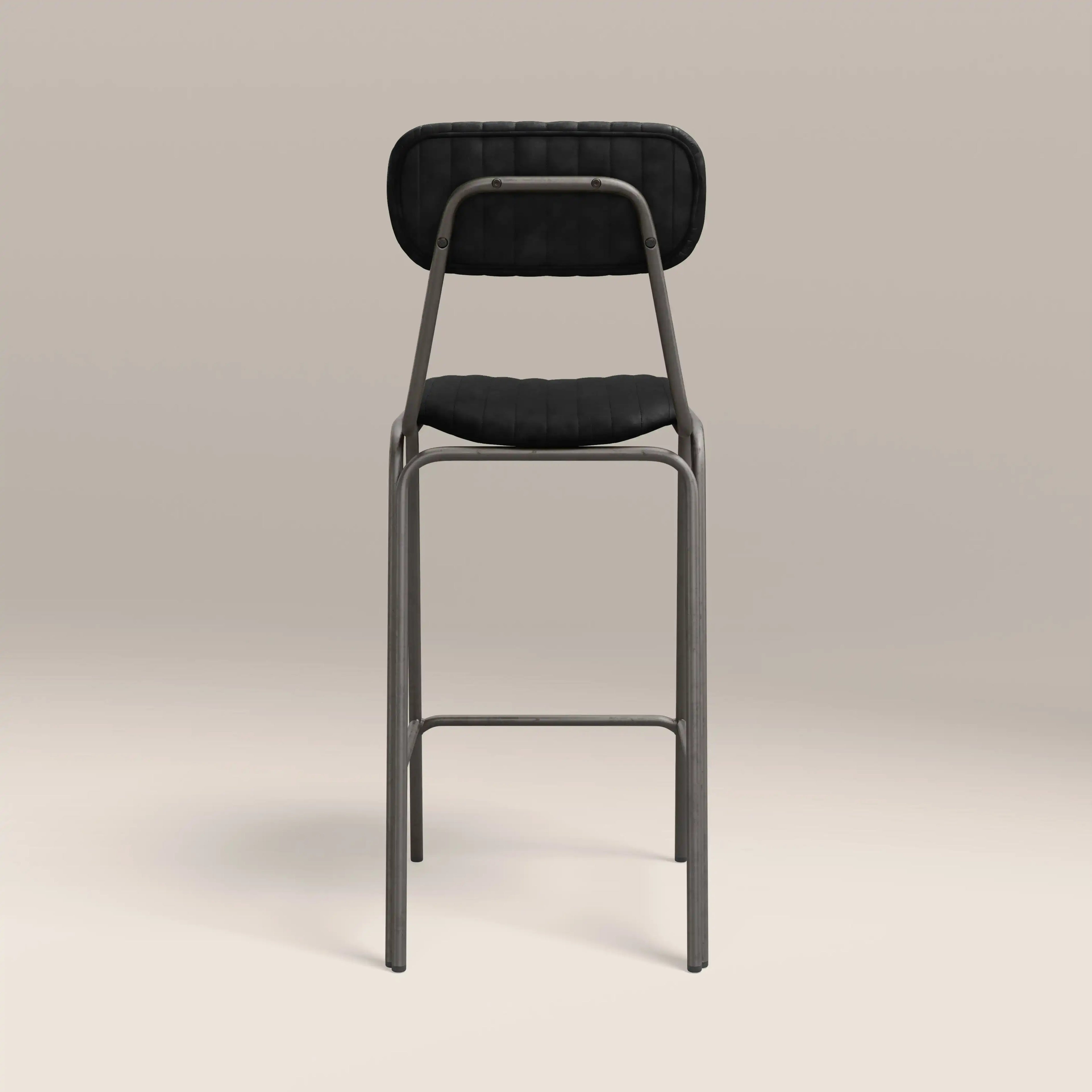 Boston Bar Stool With Backrest | Black Faux Leather & Gunmetal