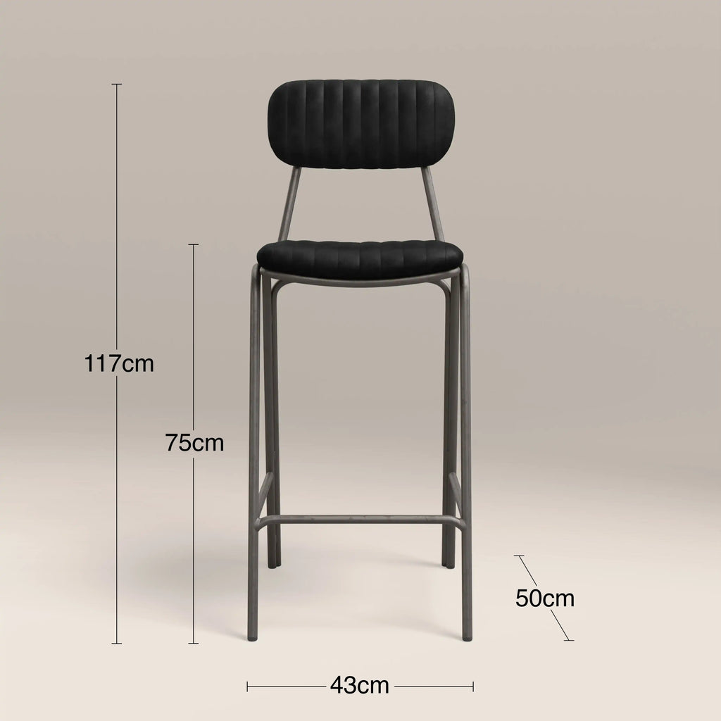 Boston Bar Stool With Backrest | Black Faux Leather & Gunmetal