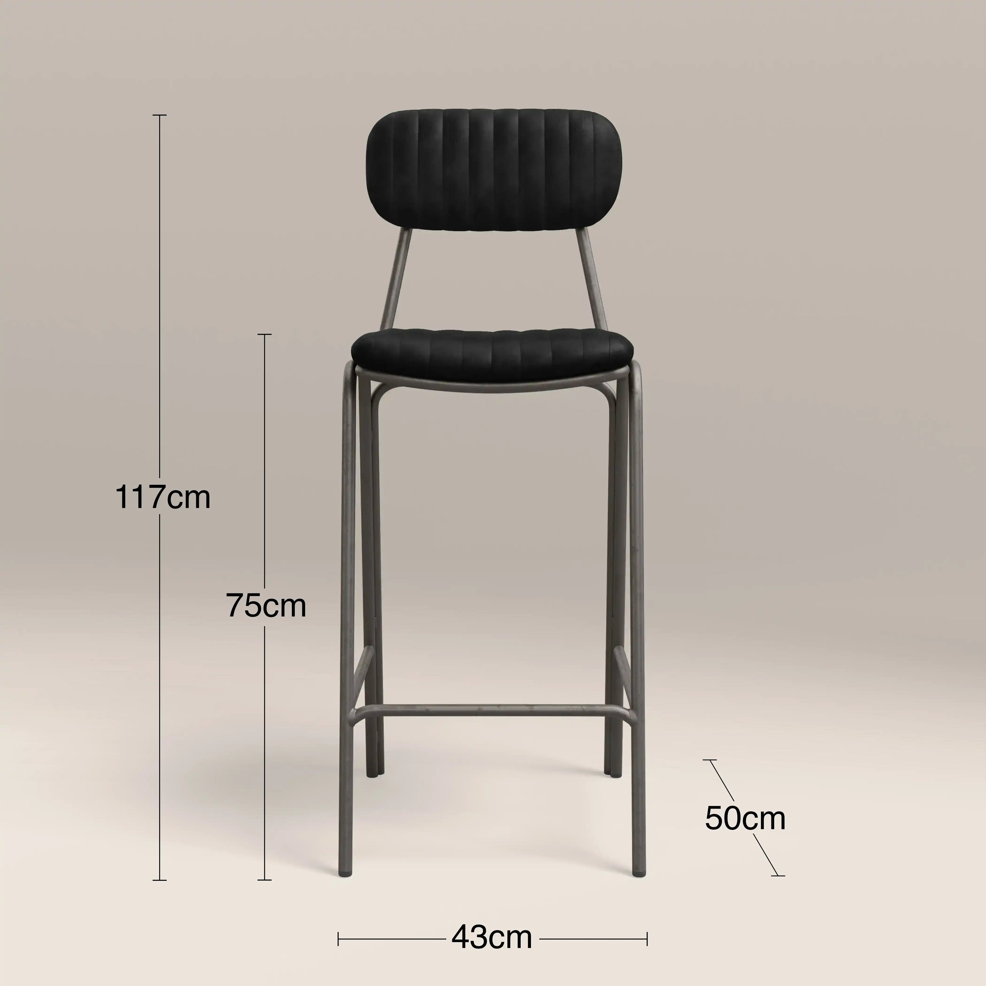 Boston Bar Stool With Backrest | Black Faux Leather & Gunmetal